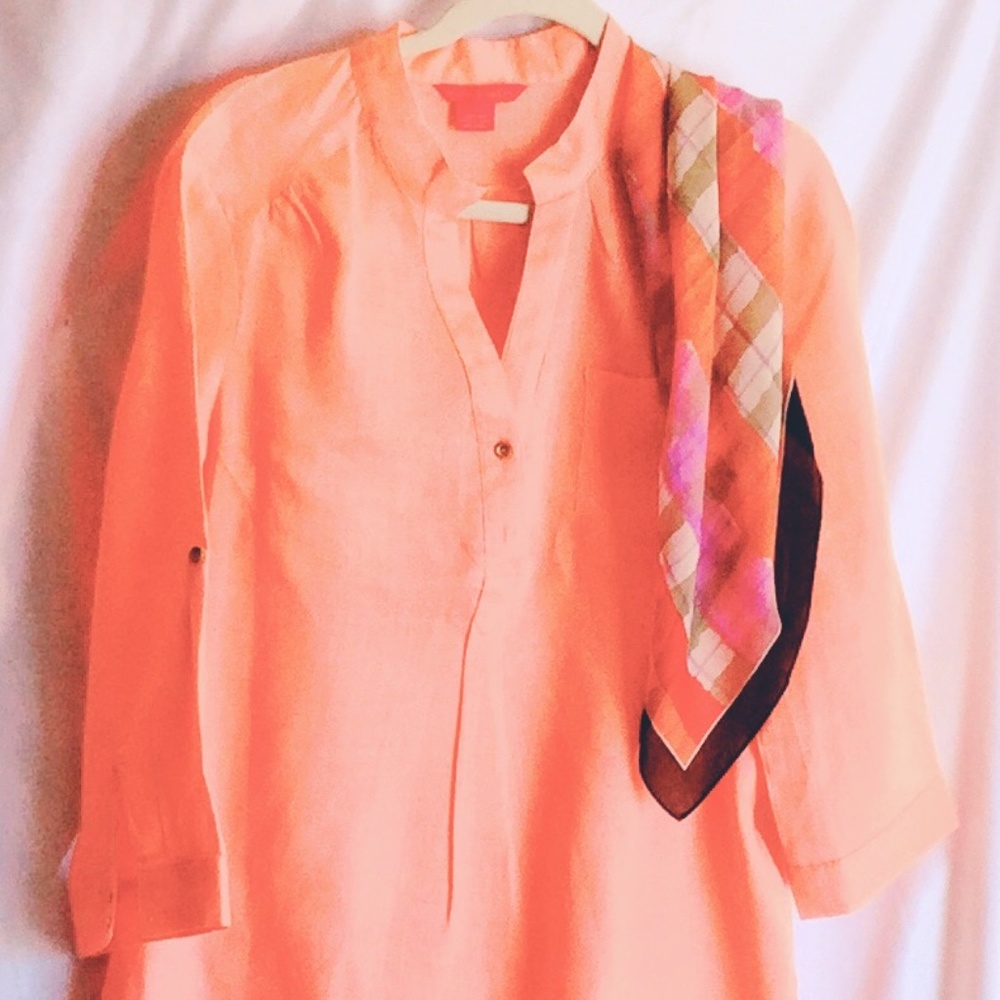 Sunny Leigh Peach 100% Linen Shirt Dress. sz Large
